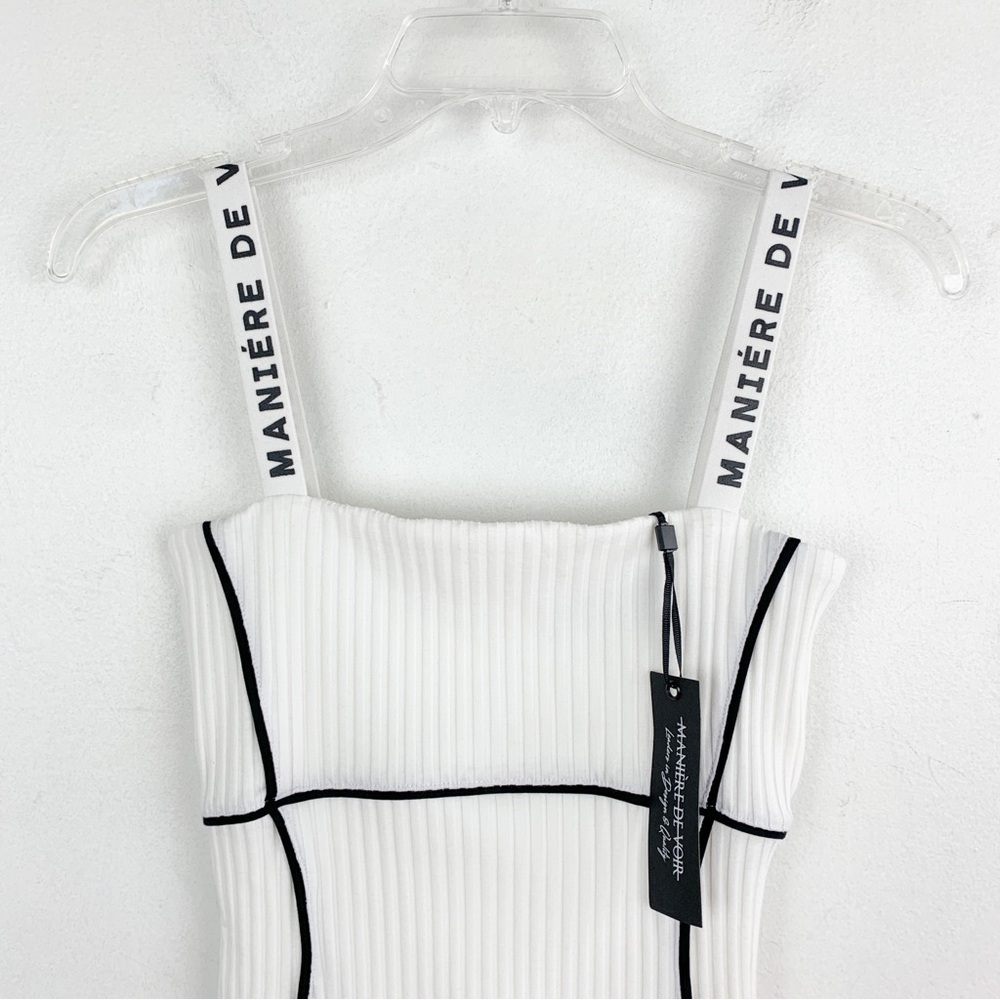 NWT Maniere De Voir White Contrast Stitch Bodycon Mini Dress Sz 10 - Picture 4 of 10